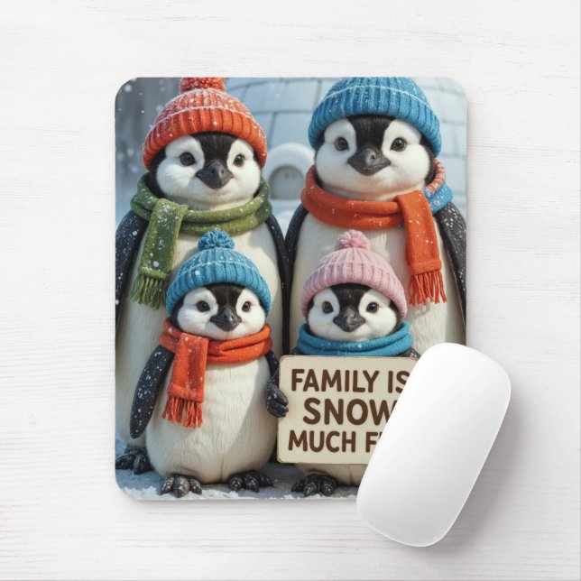 Pinguin-Familie mit Spaß-Zeichen Mousepad (Mit Mouse)