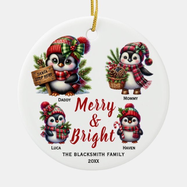 Pinguin-Familie mit vierer Keramik Keramik Ornament (Vorne)