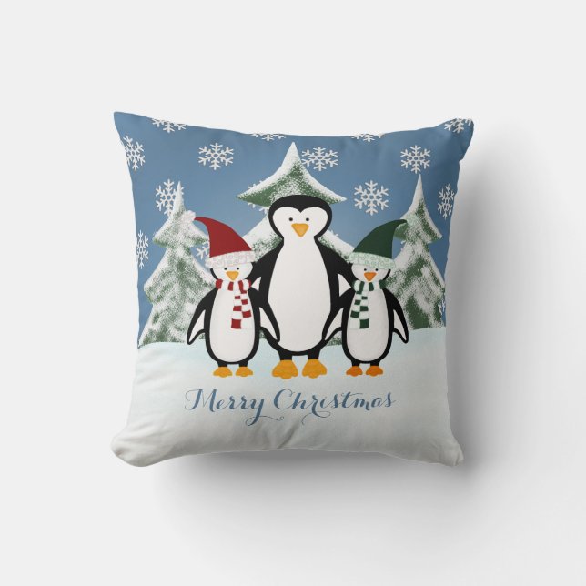 Pinguin-Familien-frohe Weihnacht-Wurfs-Kissen Kissen (Vorderseite)