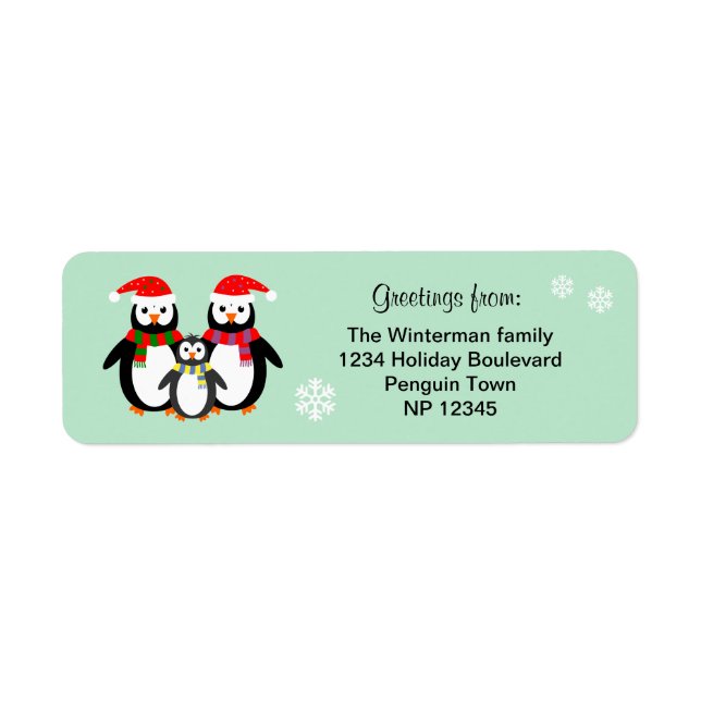 Pinguin-Familientext aquamarines Weihnachtslabel (Vorne)