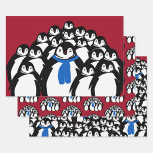 Pinguin Family Wrapping Paper über Weihnachts-Rot Geschenkpapier Set