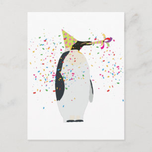Pinguin feiert - Tiere auf einer Party Postkarte
