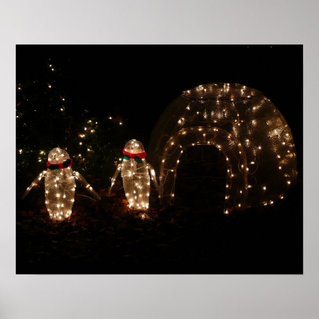 Pinguin-Feiertags-Lichterdisplay Poster (Vorne)