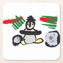 Pinguin-Felsen-Weihnachten  Rechteckiger Pappuntersetzer