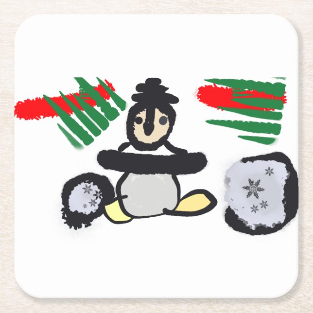 Pinguin-Felsen-Weihnachten  Rechteckiger Pappuntersetzer (Vorderseite)