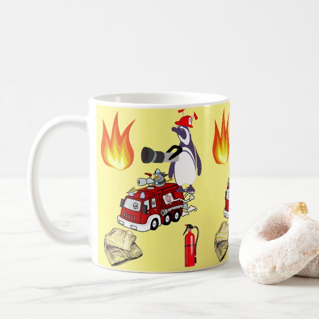 Pinguin-Feuerwehrmann-Tasse Kaffeetasse (Mit Donut)