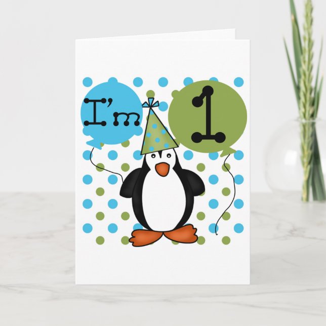 Pinguin First Birthday Tshirts und Geschenke Karte (Vorderseite)