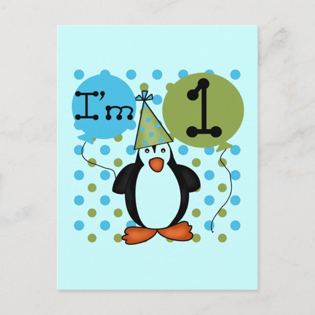 Pinguin First Birthday Tshirts und Geschenke Postkarte (Vorderseite)