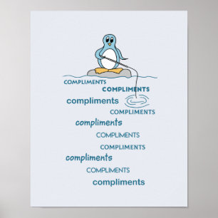 Pinguin fischt nach Komplimenten Metapher Poster