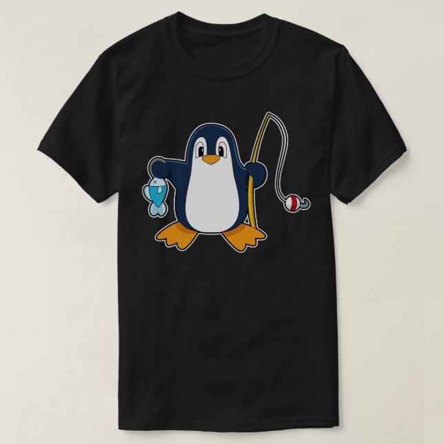 Pinguin Fisher Angelrute Fisch T-Shirt (Design vorne)