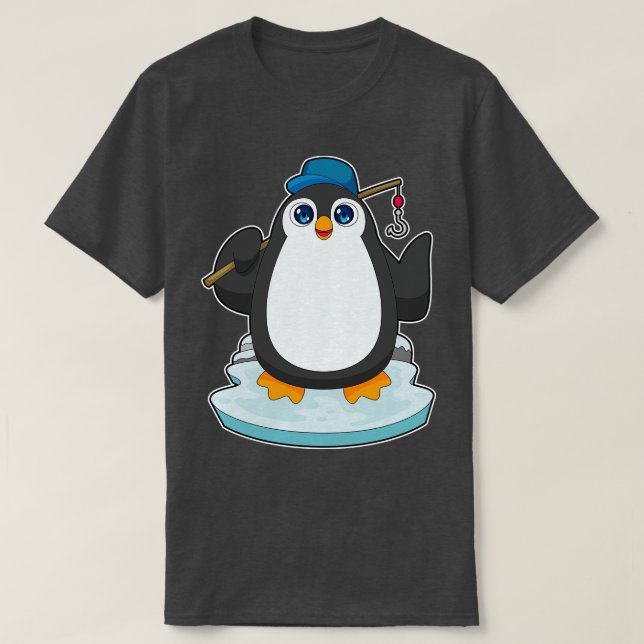 Pinguin Fisher Angelrute T-Shirt (Design vorne)