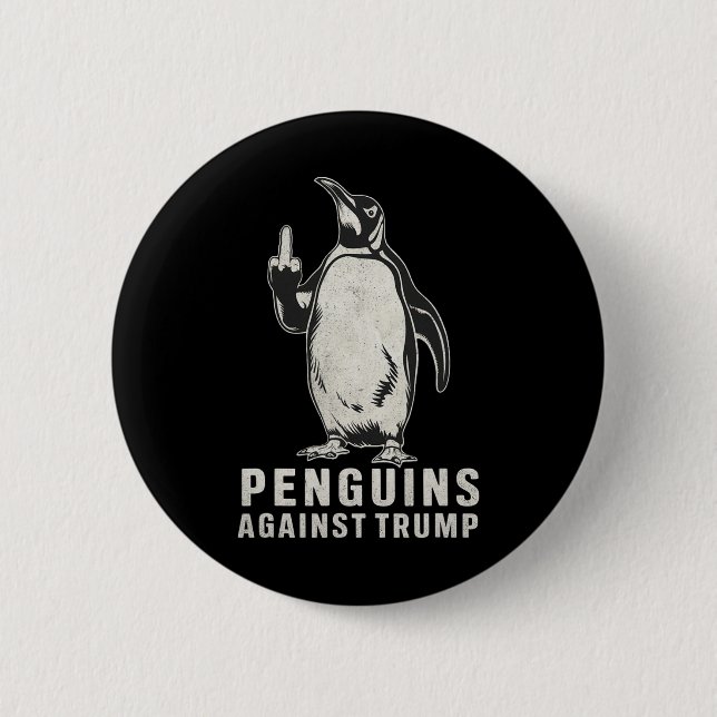 Pinguin Flippers Hoch Mittelfinger Pinguine gegen Button (Vorderseite)