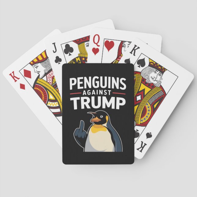 Pinguin Flippert auf widerspenstige Pinguine gegen Spielkarten (Rückseite)