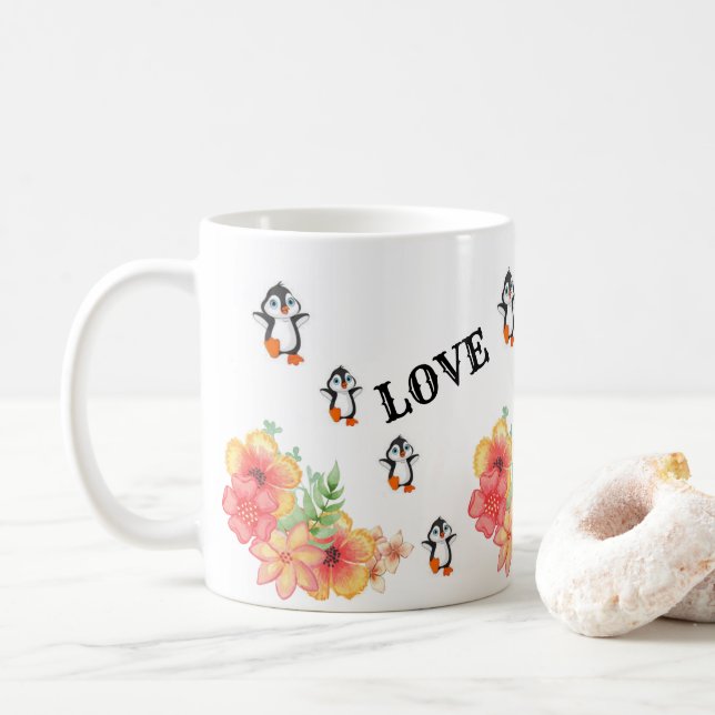 Pinguin Floral Liebe Faith Hope Tasse (Mit Donut)