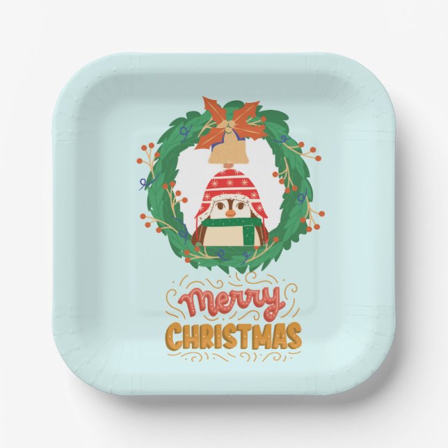 Pinguin , Frohe Weihnachts-Riesen-Kaffee-Tasse Pappteller (Vorderseite)