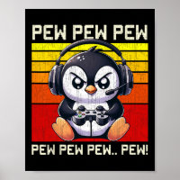 Pinguin Gamer Pew Lustiges Videospiel Vintage Jung