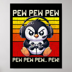 Pinguin Gamer Pew Lustiges Videospiel Vintage Jung Poster