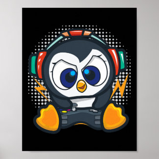 Pinguin Gaming Shirt Boys Kids Gamer Gift Pinguin Poster