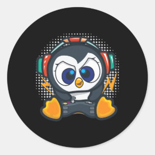 Pinguin-Gaming-Shirt Jungen Kinder Gamer-Geschenk Runder Aufkleber