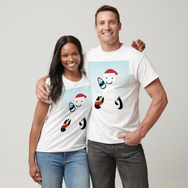 Pinguin Gebäude ein Schneemann Winter T-Shirt (Unisex)