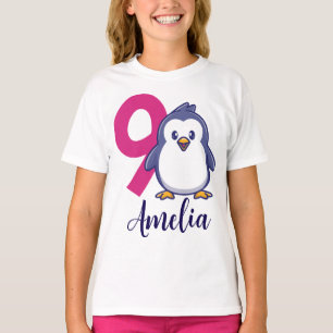 Pinguin-Geburtstagsgirl-Shirt Benutzerdefiniertes  T-Shirt