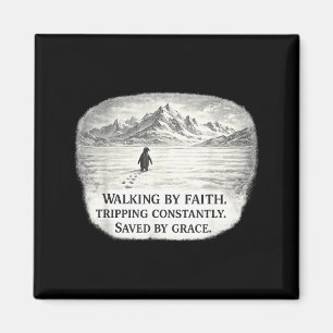 Pinguin geht im Glauben und stolpert ständig Magnet
