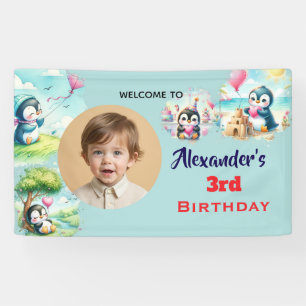 Pinguin Gelbe Kinder Neutrale Geburtstagsfeier Banner