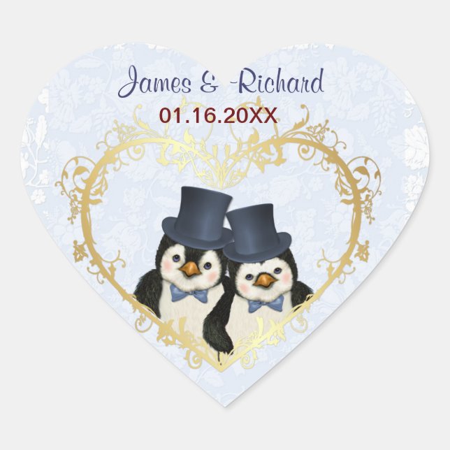 Pinguin Grooms Wedding Stickers - Anpassen (Vorderseite)