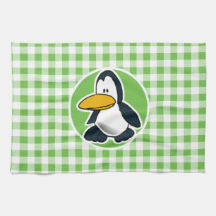 Pinguin; Grüner Gingham Geschirrtuch