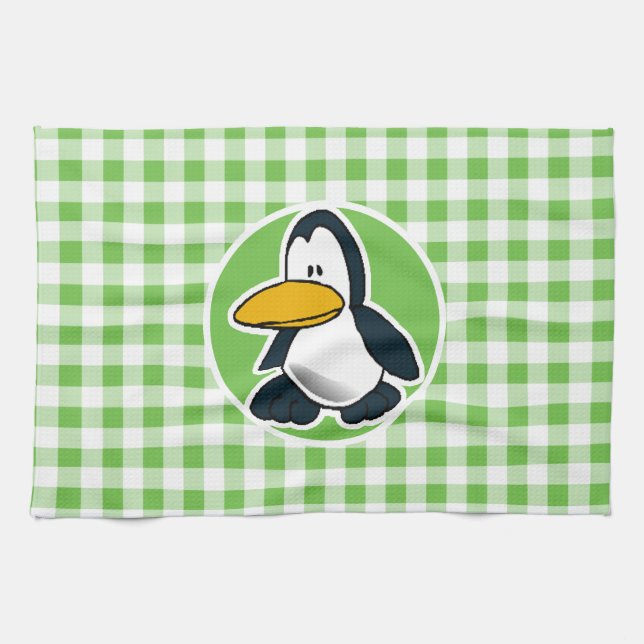 Pinguin; Grüner Gingham Geschirrtuch (Horizontal)