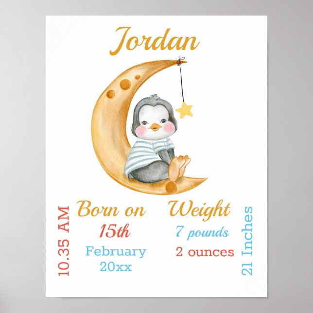 Pinguin Half Moon Baby Stats Poster (Vorne)