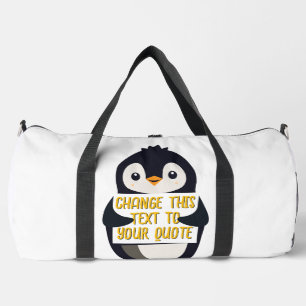 Pinguin hält ein Schild mit benutzerdefinierter Na Duffle Bag