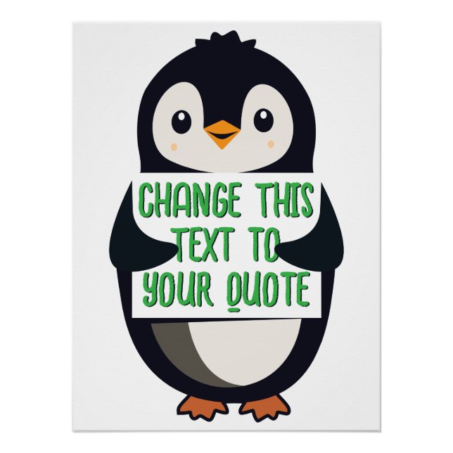Pinguin hält ein Schild mit einer benutzerdefinier (Vorderseite)