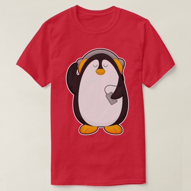 Pinguin Handy mit Headset T-Shirt (Design vorne)
