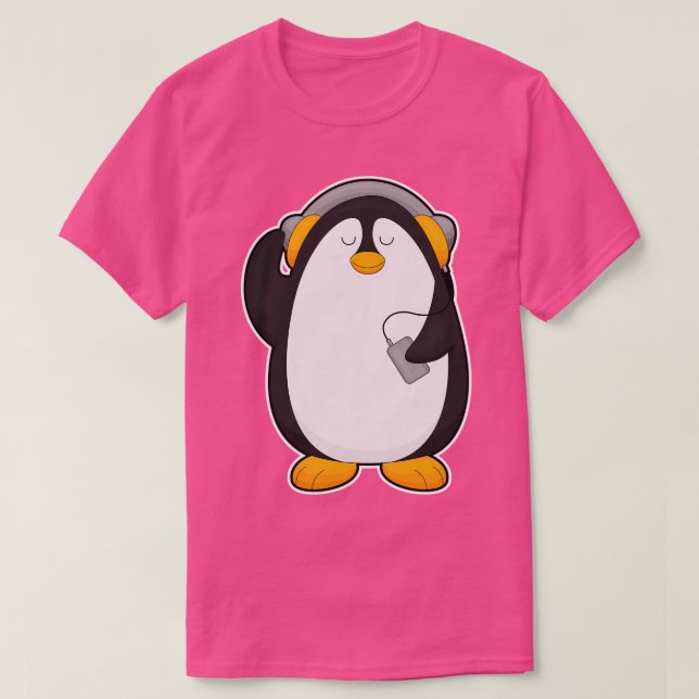 Pinguin Handy mit Headset T-Shirt (Design vorne)