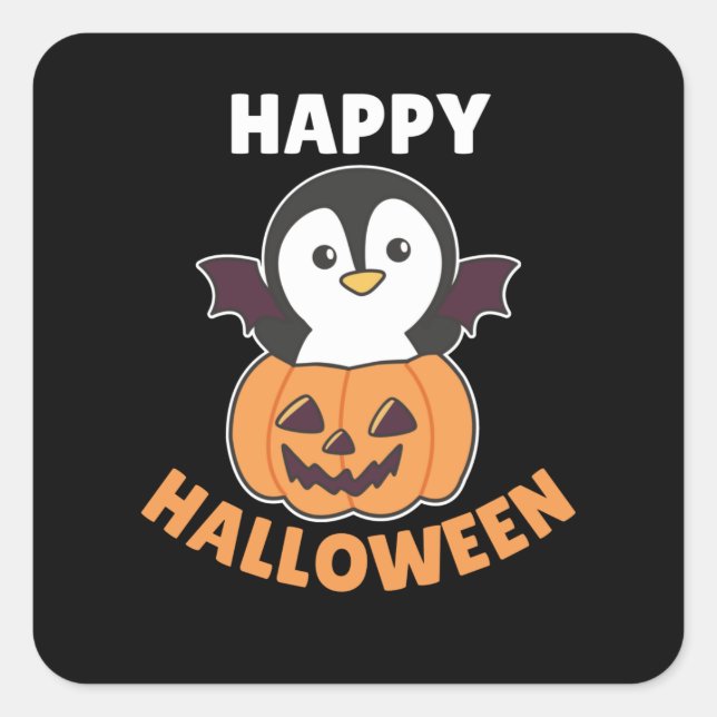 Pinguin Happy Halloween Pumpkin Bat Kostüm Quadratischer Aufkleber (Vorderseite)