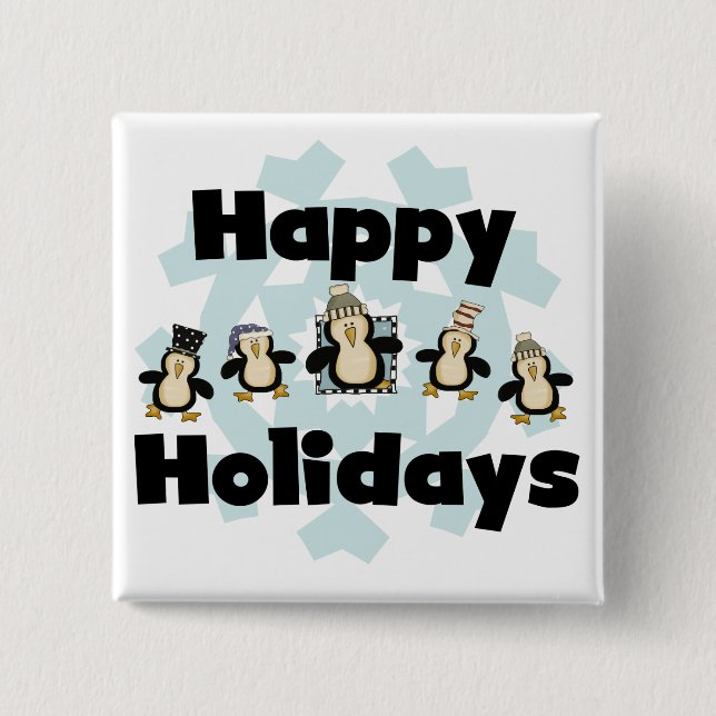 Pinguin Happy Holidays - Geschenke Button (Vorderseite)