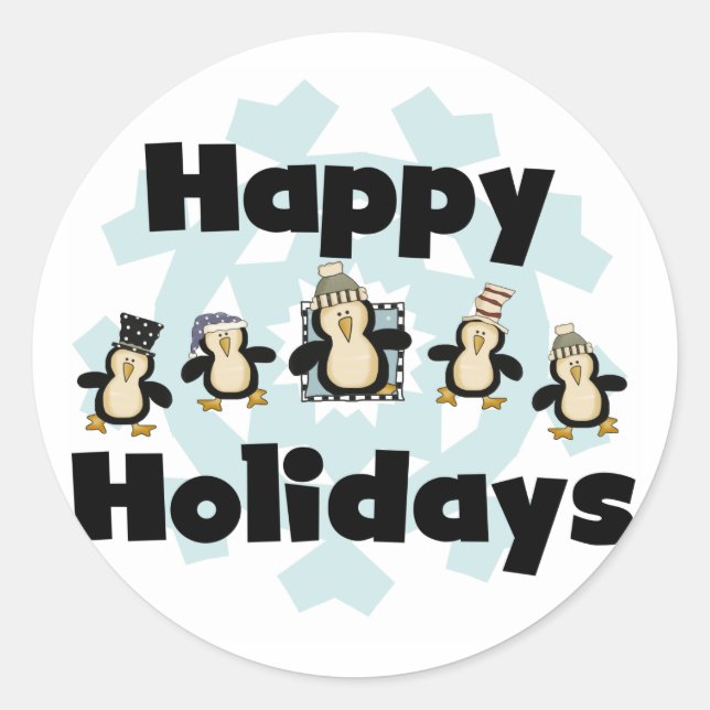 Pinguin Happy Holidays - Geschenke Runder Aufkleber (Vorderseite)