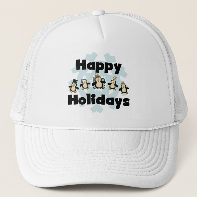 Pinguin Happy Holidays - Geschenke Truckerkappe (Vorderseite)