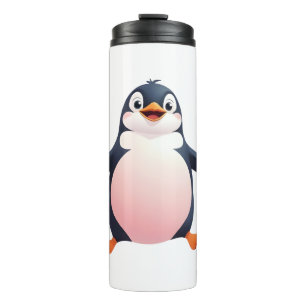 Pinguin Happy Spielspass Springen in die Luft Freu Thermosbecher