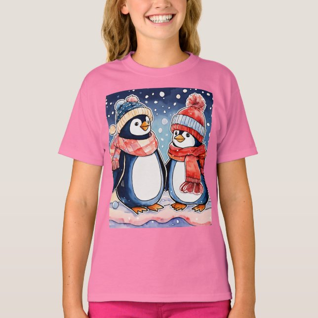 Pinguin-Hemd aus niedlichem Cartoon für Mädchen T-Shirt (Vorderseite)