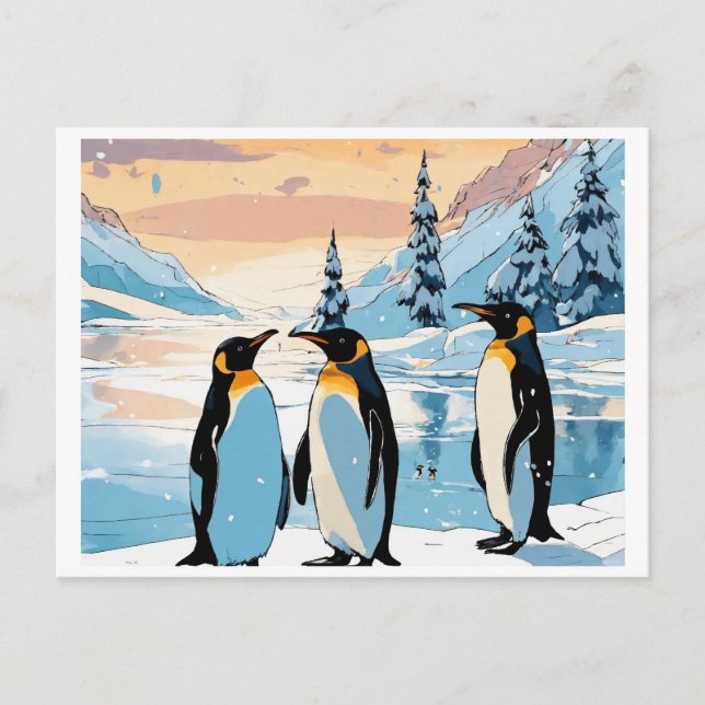 Pinguin Huddle: Zusammen im Schnee Einladungspostkarte (Vorderseite)