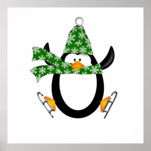 Pinguin-Ice-Skaten mit Hut und Scarf-Beutel Poster