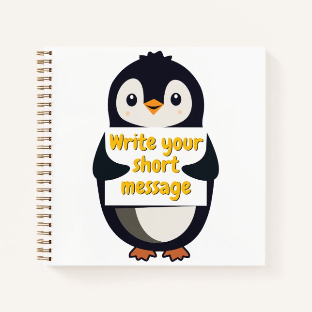 Pinguin-Illustration mit anpassbarem Schild Notizbuch (Vorderseite)