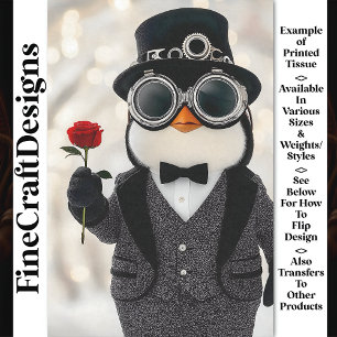 Pinguin im Anzug + Rote Rose AH5Z Decoupage Seidenpapier
