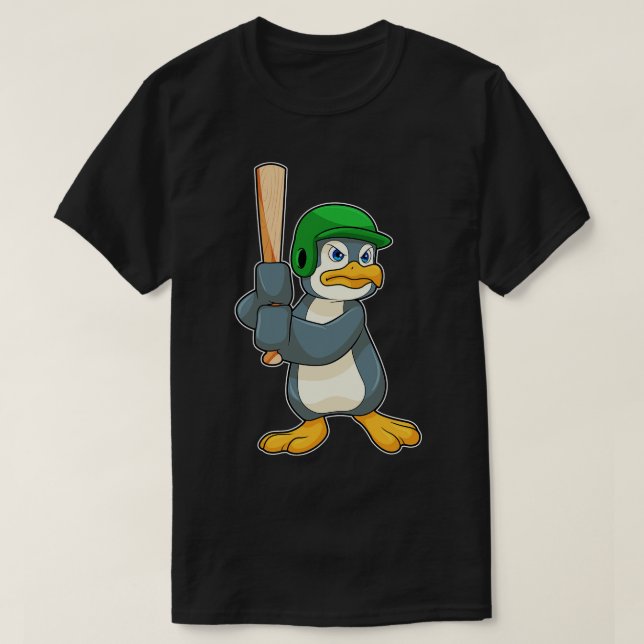 Pinguin im Baseball mit Baseballschläger T-Shirt (Design vorne)
