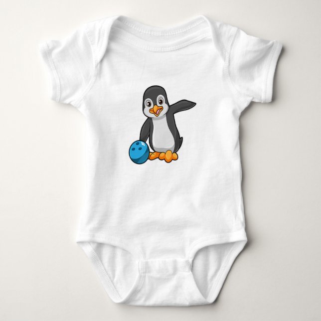 Pinguin im Bowling mit Bowlingball Baby Strampler (Vorderseite)