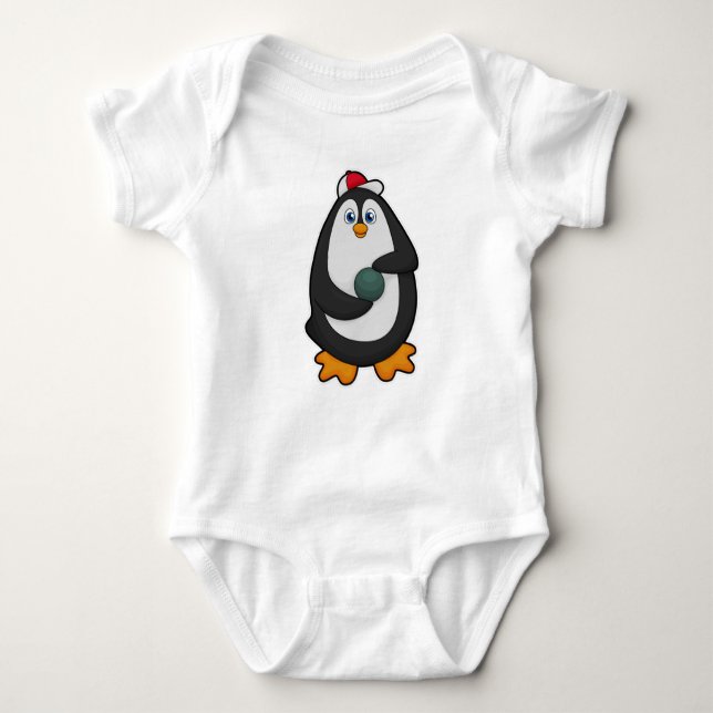 Pinguin im Bowling mit Bowlingball Baby Strampler (Vorderseite)