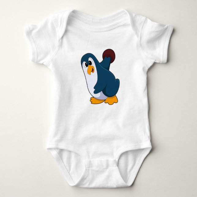 Pinguin im Bowling mit Bowlingball Baby Strampler (Vorderseite)