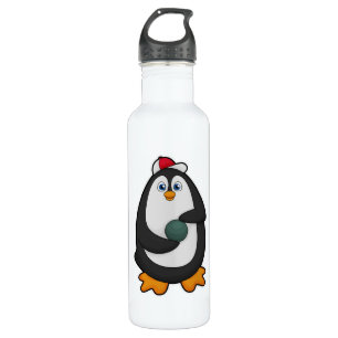 Pinguin im Bowling mit Bowlingball Edelstahlflasche